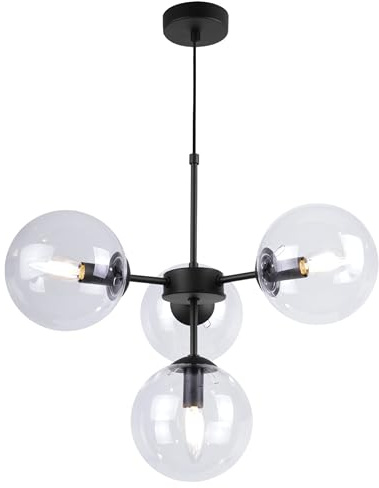 Light-Home Imperia Hängelampe - Deckenlampe für Wohnzimmer Schlafzimmer und Esszimmer- Pendelleuchte aus Metall und Glas - E14-4-Flammig - Schwarz Basis und Grau