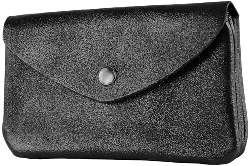 modamoda de - P11 - ital. Portefeuille en cuir pour femme, taille M, Noir métallisé, m, sleek