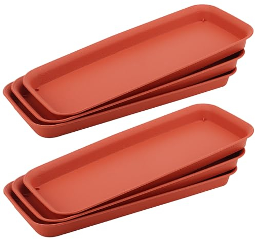 MUKCHAP 6 vassoi antigoccia rettangolari in plastica, 39,5 x 17 x 3 cm, sottovaso rettangolare, sottovasi rettangolari piccoli per piante da giardino, colore rosso
