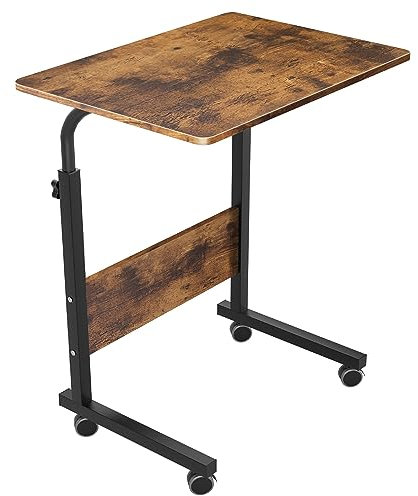 SogesPower Mesa Auxiliar, Mesa Auxiliar Pequeña, con 4 Ruedas giratorias, Altura Ajustable, Escritorio de Ordenador en Forma de C, Tamaño: 60*40*(71-90) CM