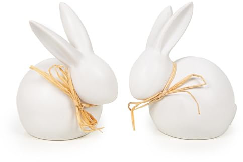 Logbuch-Verlag 2 Hasen Figuren weiß Osterhasen Ostern Deko aus Porzellan zum Hinstellen 12,5 cm Paar als Geschenk