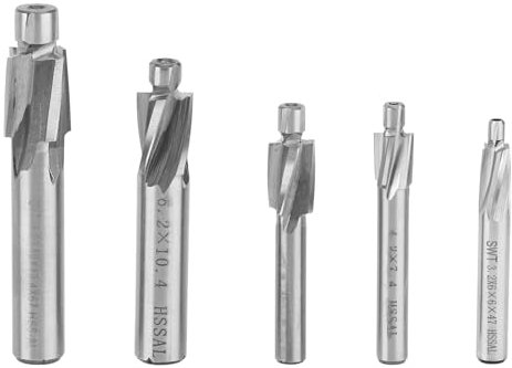 5 Stück Senker Schaftfräser, Flachsenker Fräser M3 M4 M5 M6 M8 Zapfensenker Metall Spiralfräser HSS-AL Schlitzbohrer Werkzeug für Kupfer, Aluminium, Stahl und Gusseisen