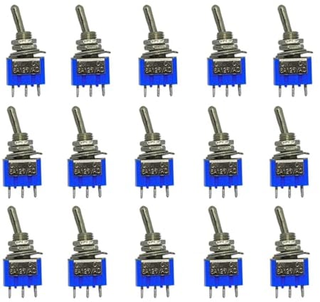 Senvenelec (15 pièces + bleu foncé) Mini interrupteur à bascule 6 A 125 V AC ON-ON 2 Digit 2 broches pour voiture, camion, bateau, tableau de bord, modification électrique.
