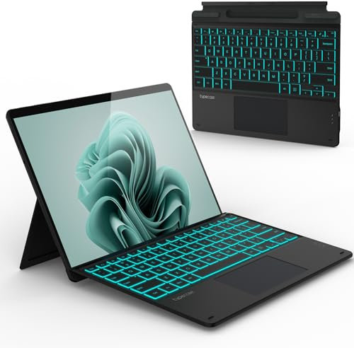 typecase Tastiera Surface Pro 9, compatibile con Microsoft Surface Pro 11 10 9 8 X, 13 pollici, tastiera Bluetooth wireless con retroilluminazione a 11 colori e portapenne, nero opaco