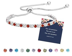 Silver Tennis Birthstone Bracelet for Womens Crystal Zirconia Bracelet Card | Birthday Christmas Valentine's Day Jewellery Gift, Ideal for Mum Sisters Girlfriend, Dainty Fine Silver Jewellery