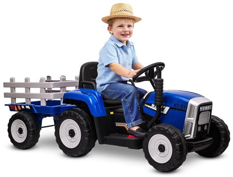 BABYCAR Elektrischer Traktor für Kinder mit Anhänger New Holland (Blau) - 12V Kindertraktor mit Fernbedienung, MP3 und offizieller Lizenz