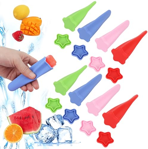 JSTHHTT Ensemble de 8 Moule à Glace, Moule Glace Silicone Batonnet, Réutilisable, Colorés, Moule Glace Bebe, pour DIY Sorbet Yaourts