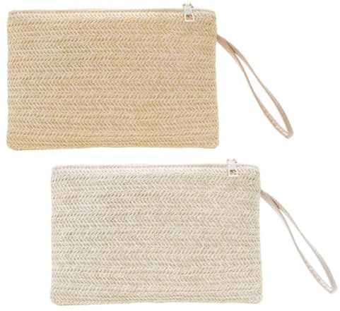 FUIPVGI Lot de 2 sacs à main en paille pour femme - Avec fermeture éclair - Style bohème - Pour femme et fille. 2 pièces., 24 * 16 * 2
