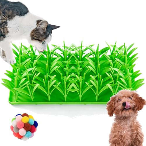 Silicone Grass Mat for Cats, Tapis d'herbes en Silicone pour Chats, Tapis à Priser pour Chats, Tapis Herbes à Chat pour Chats d'intérieu, Tapis Nourriture pour Chat mangeoire Lente (1 Unite)