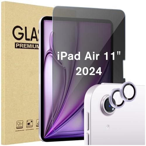 ProCase Protector de Privacidad y 2 Piezas Protector de Lente Cámara para iPad Air 11 2024 (M2), Protector de Pantalla Templado Cristal Anti Espía para iPad Air 11 Pulgadas 2024 6ª Generación -Morado