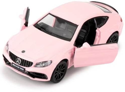imtfzct 1/36 Mercedes-Benz C63 S AMG, auto giocattolo per bambini, con funzione Pull Back, modello auto da collezione in metallo leggero, regalo di compleanno per ragazzi e ragazze (rosa)