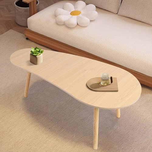 qorkhogr Ovaler Couchtisch aus der Mitte des Jahrhunderts, moderner Wolken-Teetisch für Wohnzimmer, minimalistisches Display, Couchtisch, kleiner Holztisch für abgerundete Kanten, Mango, 100 cm