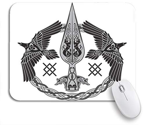Gaming Mauspad Der Speer des Gottes Odin Two Bird Computer-Mauspad wasserdichte Vernähte Kanten Tischunterlage, Für Computer, Laptops, 25 x 30cm