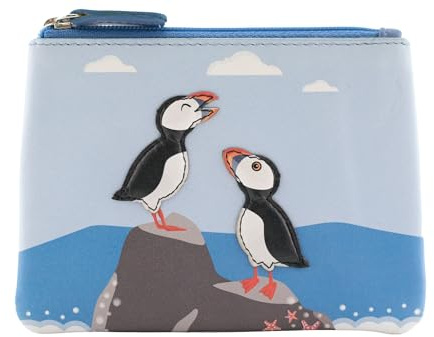 Pinky Puffins Ladies Leather Coin Purse by Mala Leather – Puffin Design, Genuine Leather, Zip Top, Fully Lined, Compact & Stylish