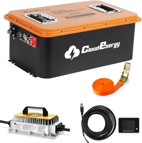 Cloudenergy 48V (51,2V) Batteria per carrello da golf agli ioni di litio LiFePO4 con BMS da 200A, App mobile, display touchscreen, 6000+ cicli per carrelli da golf (GFS48V-60AH+Charger)