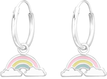 Monkimau Regenbogen Kinder Creolen Ohrringe | 925 Silber | Mädchen Ohrstecker Schmuck | Hypoallergen & Nickelfrei | Kinderohrringe Geschenkidee