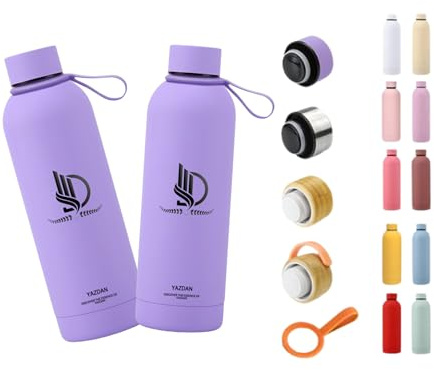Yazdan Insulated Stainless Steel Thermos Bottle – BPA-Free Water Bottle for Men – Perfect for Sports, Travel, and School, 12 Hours Hot, 24 Hours Cold (Purple)