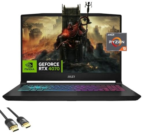 MSI Katana 15 4070 Gaming Laptop, 15.6 144Hz FHD, AMD Ryzen 9-8945HS AI CPU, NVIDIA RTX 4070, 16GB RAM, 1TB SSD, RGB KB, Ethernet, WiFi 6E, USB-C, PDG HDMI Cable, US Version KB, Win 11