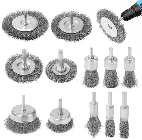 BUCOMTU 12 pièces de Brosse Métallique pour Perceuse, 6mm Brosse Métallique Perceuse avec tige hexagonale, pour enlever la rouille, la peinture, nettoyer les bavures et la saleté