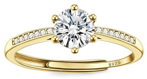 JeweBella Verlobungsring Damen Ring Silber 925 Eheringe Trauringe Hochzeitsringe Engagement Promise Ring Verstellbar 18K Vergoldet Cubic Zirkonia Ringe Frauen Band Ringe Gold Damen Schmuck mit Box