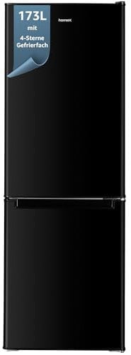 homeX Kühlschrank mit Gefrierfach | Kühl Gefrierkombination freistehend | 173 Liter Nutzinhalt | 4-Sterne Gefrieren | Höhe 142,5 cm | Leise 40 dB | Große Kühlgefrierkombi schwarz | CFS1110-B