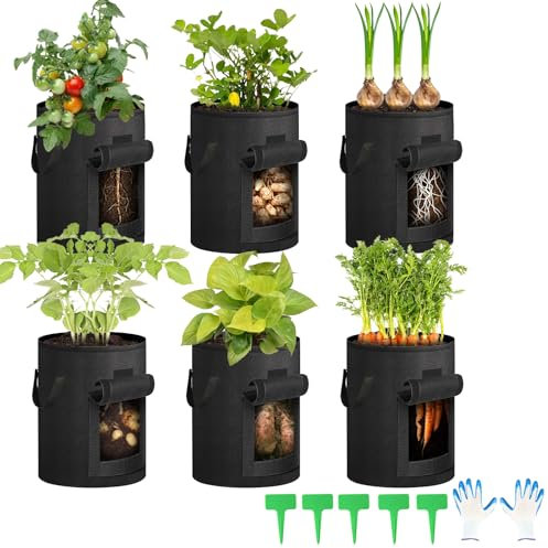 Gelewuld 5 Stück Kartoffel Pflanzsack, 12 Gallonen Pflanzsäcke für Kartoffeln, Vliesstoff Pflanztasche mit Griffe für Kartoffeln, Tomaten und Erdbeeren