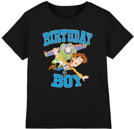Toy Story Birthday Boy Woody and Buzz Unisex Kids T Shirt, Black, 12-13 Years