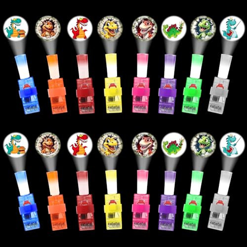 GAROMIA 24 Stück LED Fingerlichter Dino Mitgebsel Kindergeburtstag set Dino Fingerlampe Bunt Fingerlights Gastgeschenk Kindergeburtstag für Party LED Festival Weihnachten Halloween