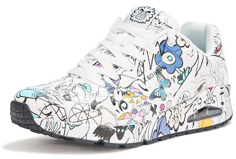 Skechers Herren UNO-Process Sketch Sneaker, Weiß/Schwarz/Multi, 44 EU
