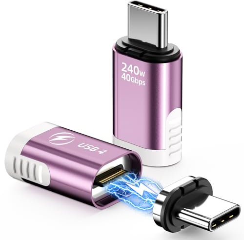Lot de 2 adaptateurs magnétiques USB C 240 W, adaptateur USB C magnétique 24 broches droit avec USB4 40 Gbit/s 8K 60 Hz vidéo pour iPhone 15/16, Thunderbolt 3/4, MacBook Pro/Air et autres appareils de