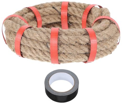 sourcing map Cuerda de yute de 0.55 pulgadas x 15 pies, cuerda trenzada gruesa natural pesada con cinta negra para manualidades, barandilla, muelles, tirón de guerra, columpio, paisajismo náutico