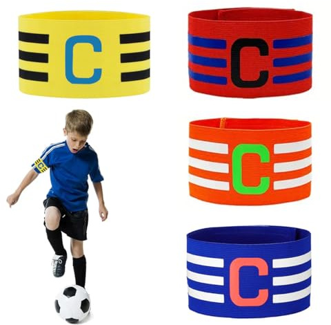Kapitänsbinde Kinder, 4 Stück, Verstellbar Elastisch, Multicolor | Für Fußball, Für Erwachsene und Junior, Für viele Sportarten