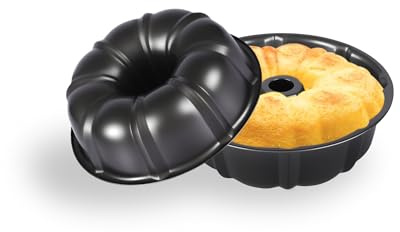 JSJMOFA 2 Pezzi Stampo Torta teglia Stampo per Ciambella con Tubo da forno in Acciaio con Rivestimento Antiaderente da Forno per Biscotti e Torte 24 cm (Nero)