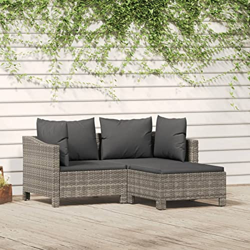 Fasba Gartenmöbel 3-TLG. mit Kissen Lounge Sofa Sitzgruppe Gartenset Rattanmöbel Sitzgarnitur Gartensofa Garnitur Grau Poly Rattan
