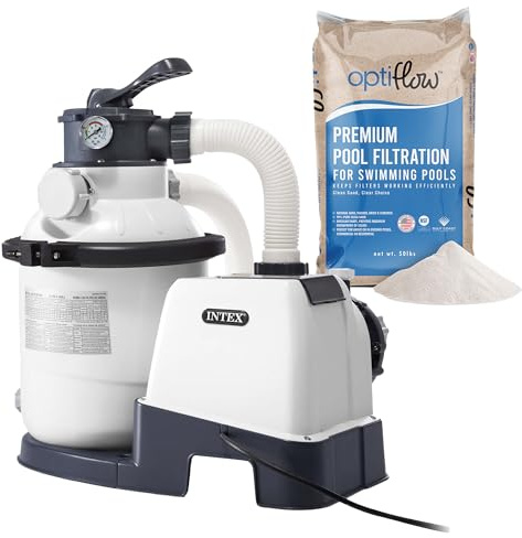 Intex 26643EG Krystal Clear 1500GPH Pompa filtro a sabbia per piscine fuori terra in dotazione con sabbia filtrante OptiFlow Premium pura silice, sacchetto da 22,7 kg