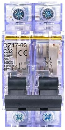 Disjoncteur transparent DZ47-2P 32A 230V/400V, bipolaire, rail DIN, protection contre les surcharges et les courts-circuits
