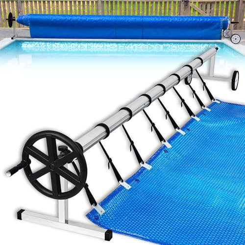 QEENTOE Enrollador de aluminio y acero inoxidable, sistema de enrollado para láminas de piscina y lámina solar de 300 a 570 cm, dispositivo de desenrollado con mango giratorio para cubrir lonas de