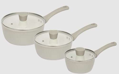 Haden Saucepan Set 3-Piece Ribbed 16 18 & 20 CM Ceramic Non-Stick Putty