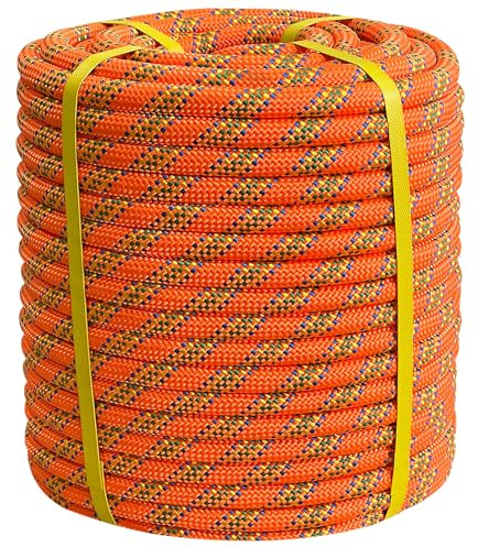 Double Braided Arborist Rope - 3/4 Inch x 50 Feet - High Strength Polyester Outdoor Climbing Rope for Tree Work, Nautical, Halyard, Sailing (Orange)