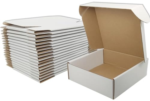 Cenoid Kleine Versandkartons 200x200x100 mm Weiße Maxibrief Warensendung Karton Versandboxen Verpackungskartons Pakete für Versand (25 Stück)