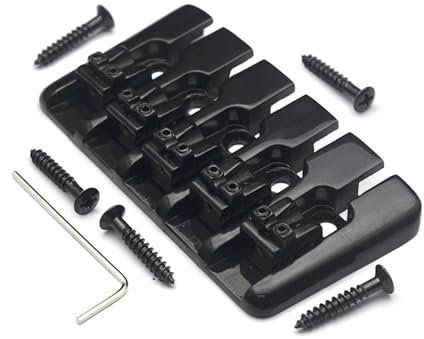 Ponte per basso elettrico a 5 corde, cordiera a caricamento dall'alto con selle regolabili per basso elettrico, ricambio oro, 9,5 x 4,95 cm, accordatura stabile, struttura in metallo durevole (nero)