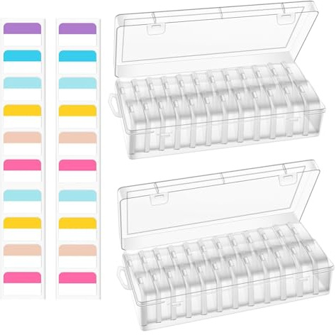 Fegtrtyoa Bead Storage Clear Bead Organizer Box with Hinged Lids and 30 Pcs Labels, for Set 2