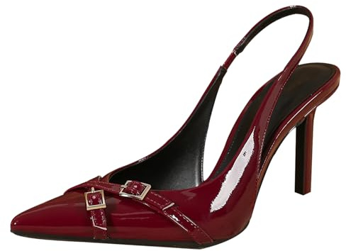 Decolleté Donna Vernice Bordeaux Slingback, Tacco A Spillo 9.5cm con Doppie Fibbie Incrociate - per Ufficio & Serata,Burgundy,36 EU