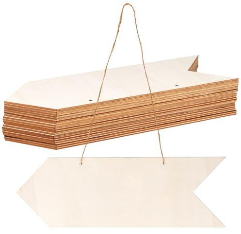 FUNSUEI 20 Stück Holz Wegweiser Pfeil Schilder, 30 x 10cm Rustikale Hängende Richtungsschilder mit Hanfseil für Garten, Natur Holzfarbe