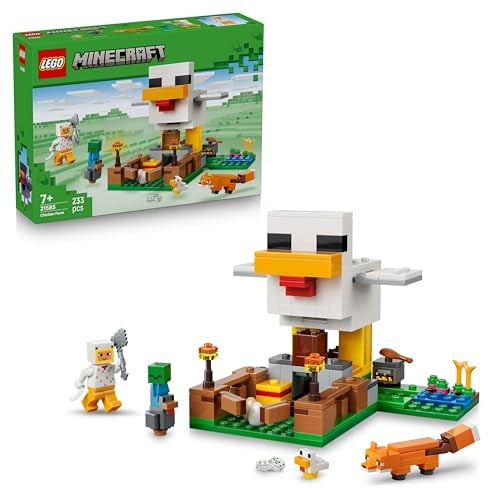 LEGO Minecraft Hühnerfarm - Spielzeug zum Bauen mit Hühner Fan Minifigur, Baby Zombie und Fuchs Figuren - Set mit Minecraft Figur - Gamer Geschenk für Jungen und Mädchen ab 7 Jahren - 21585