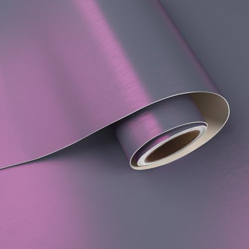 VaryPaper Purple Metallic Wallpaper Self Adhesive Stainless Steel Contact Paper 40cmx800cm Thick Metallic Effect Sticky Back Plastic Kitchen Vinyl Wrap for Worktop Cupboards Splashback Fridge Stickers