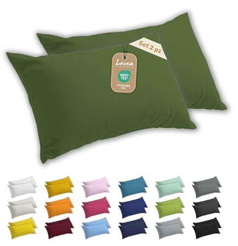 Lavea® 2er Set Kissenbezug 40x60, Kissenhülle Sparpack, 100% Baumwolle Jersey, Kissenbezug Baumwolle, Kissenbezüge 2 Stück, Oeko-Tex Zertifiziert, YKK-Reißverschluss, Hautfreundlich, Olivgrün