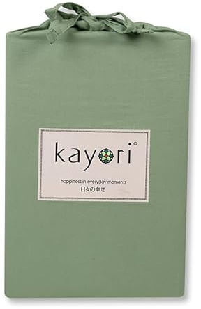 Kayori Kai Spannbettlaken 100% Baumwolle Grün 180x200 cm, Matratzenhöhe bis 35cm, Bügelfrei Pflegeleicht