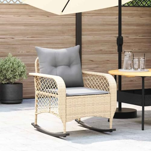 KTHLBRH Gartenschaukelstuhl mit abnehmbarem Kissen, Outdoor-Schaukelstuhl aus synthetischem Rattan und Stahlgestell, Möbel für Terrasse oder Patio, mit stabiler Basis und bequemer Rückenlehne