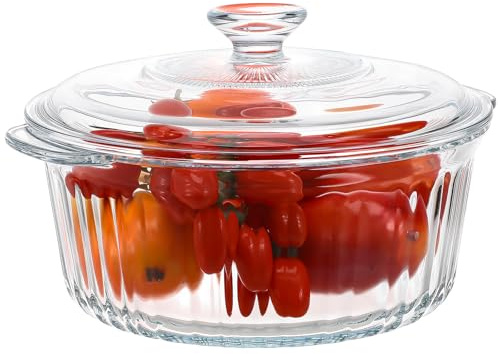 GETAJGHSD 2,4l Runde Glas Auflaufform aus Hochborosilikatglas mit Deckel Ofenfest und Vielseitig Einsetzbar für Backofen und Herd Klare Glasform zum Schmoren